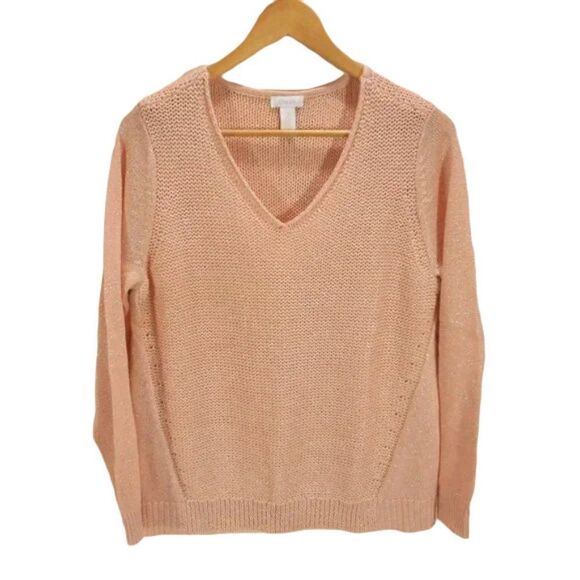 Chico's Sweater Size 2 (12) Pale Peach V Neck NWOT - Picture 1 of 16